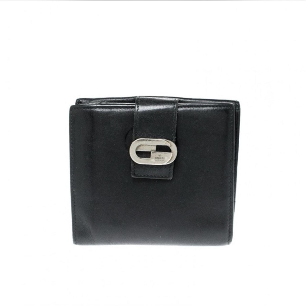 Gucci Black Leather Bifold Wallet w/ Silver Snap | Made in Italy